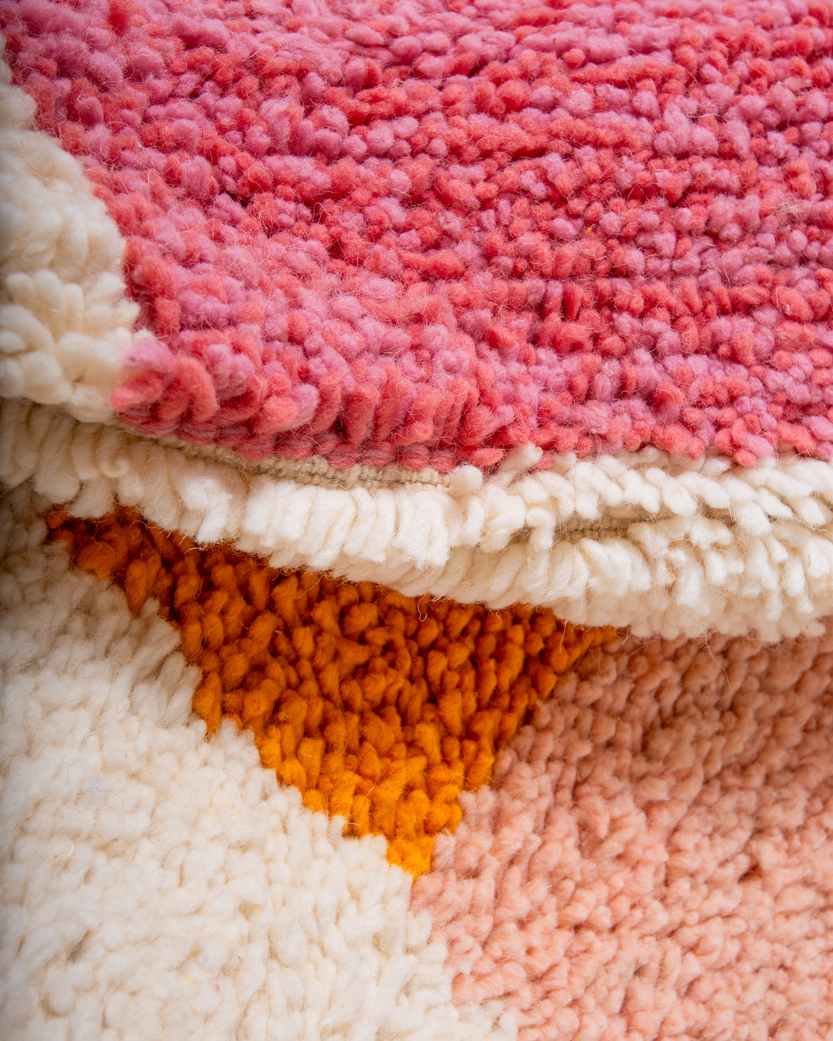 Modern, designer, handcrafted Berber rug from Morocco. Beniourain carpet with beautiful colours and patterns and fluffy wool texture.